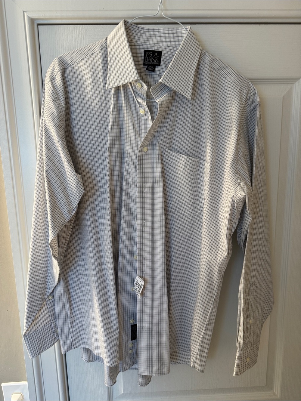 Jos. A. Bank Men's White and Navy Micro-Check Dress Shirt